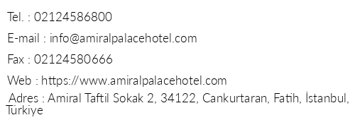 Amiral Palace Hotel telefon numaralar, faks, e-mail, posta adresi ve iletiim bilgileri